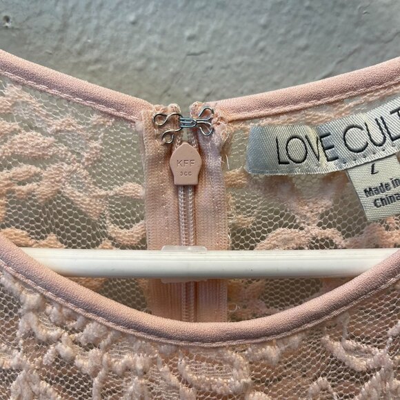 Pink‎ Sleeveless Lace Overlay Skater Dress Sheer Back Zipper sz L party dress - Picture 7 of 15